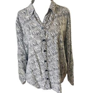 Chicos Tailored Blouse Women Chicos 2 Black White Tiger Animalprint  Full Button